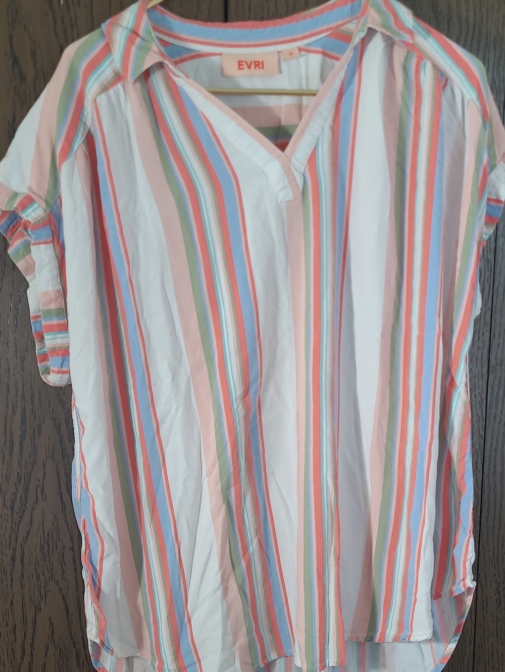 EVRI Pastel Multi-Stripe V-Neck Tunic